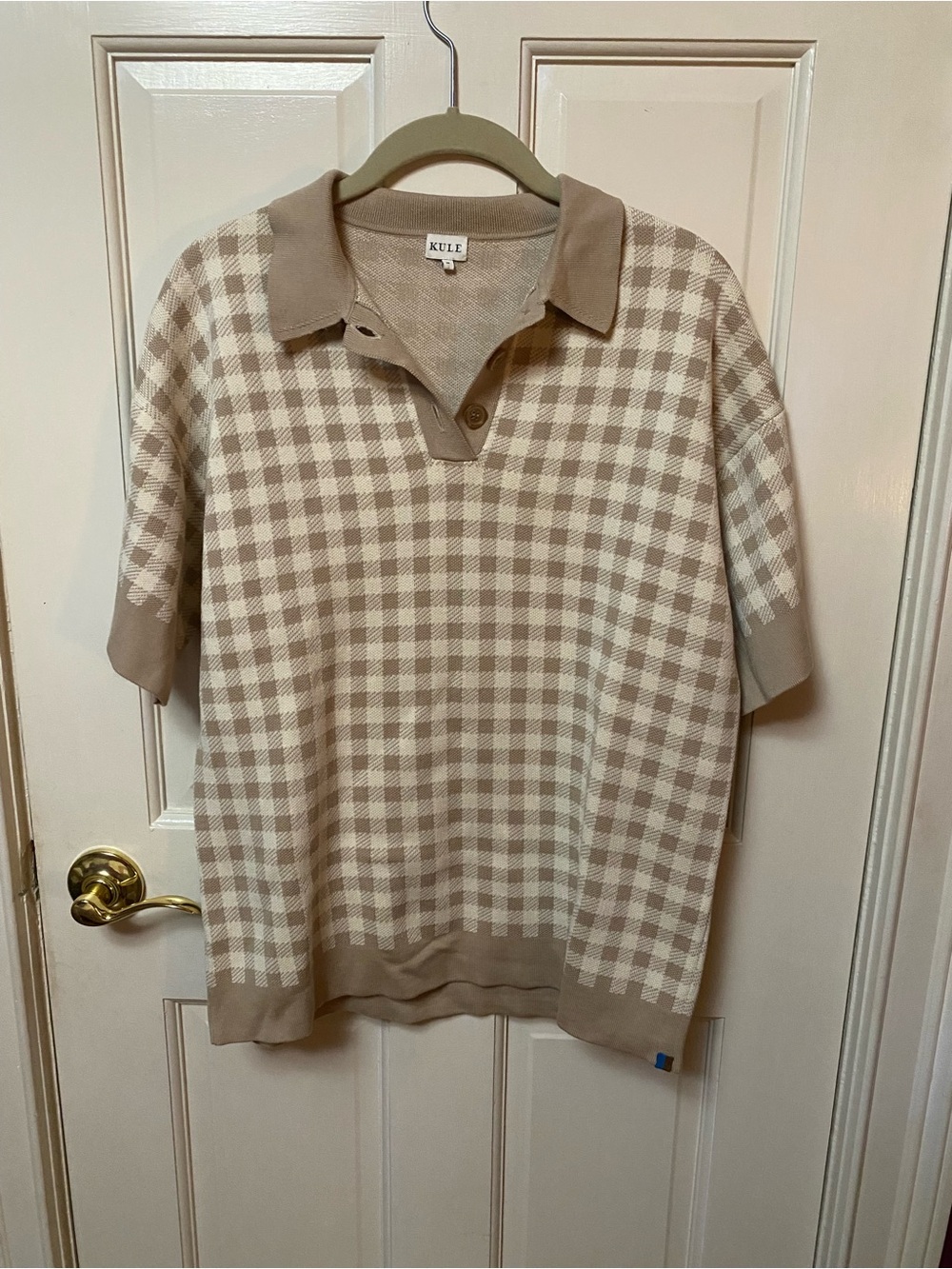 Kule Beige & Cream Check Polo Sweater